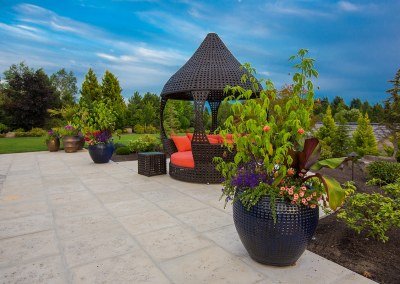 summer container plantings in landscape