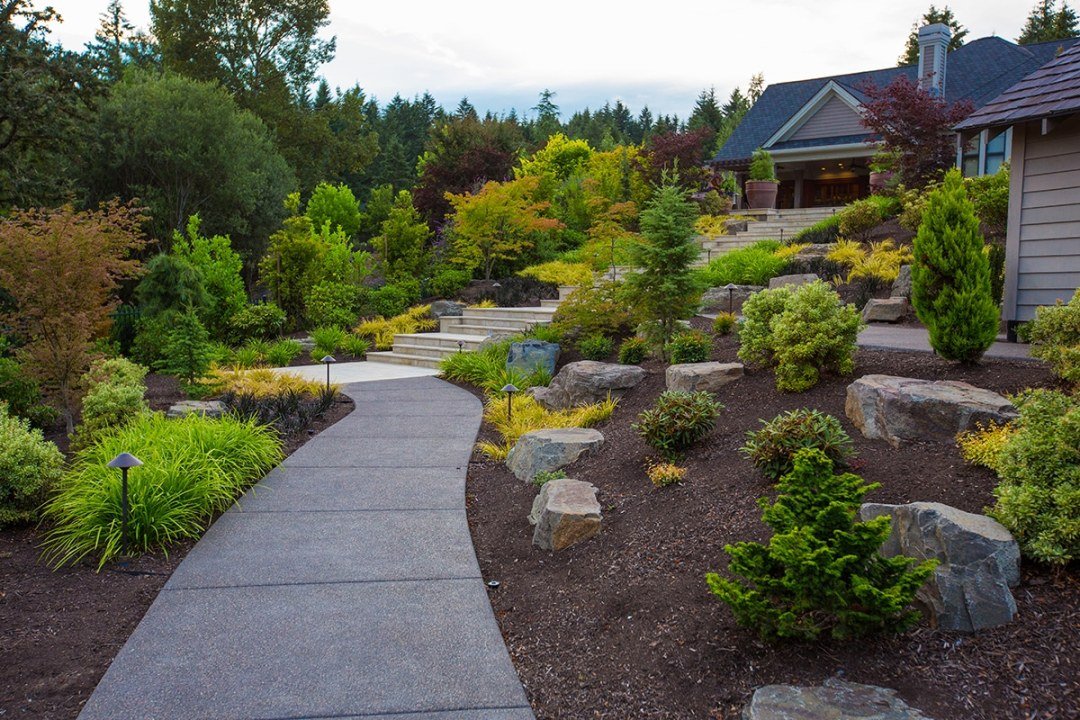 beautiful backyard path with plants by Dennis' 7 Dees