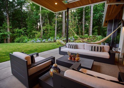 comfortable covered patio for outdoor living designed by Dennis' 7 Dees