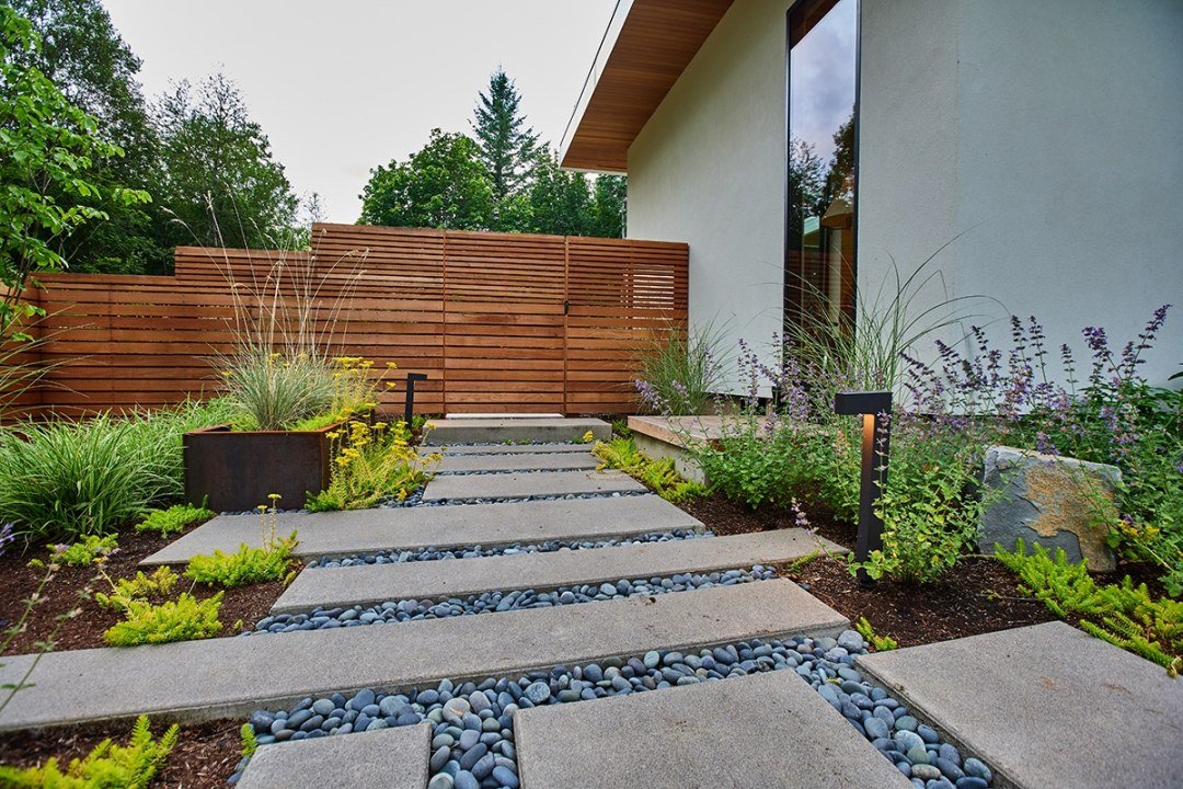 residential landscaping portland home fence and paver path by Dennis' 7 Dees