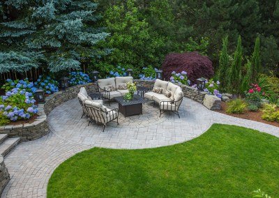 patio in garden with pathway