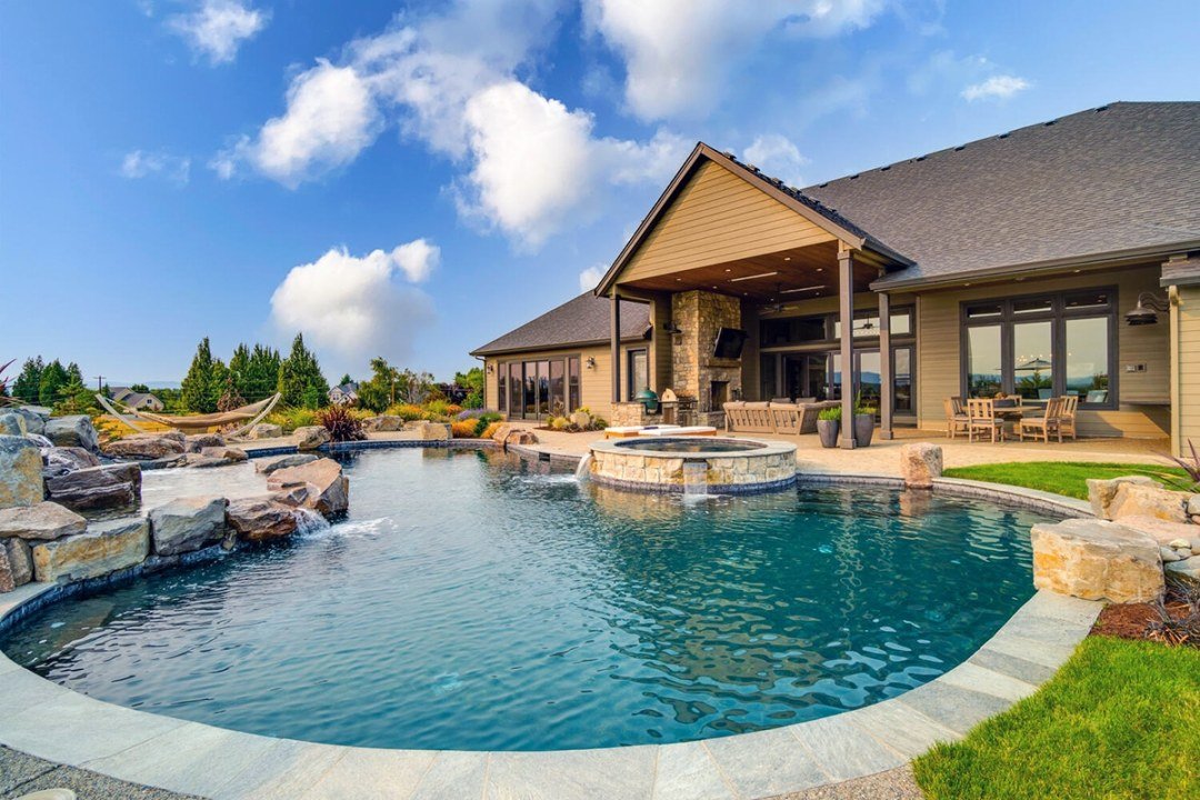 luxury backyard landscape design with pool