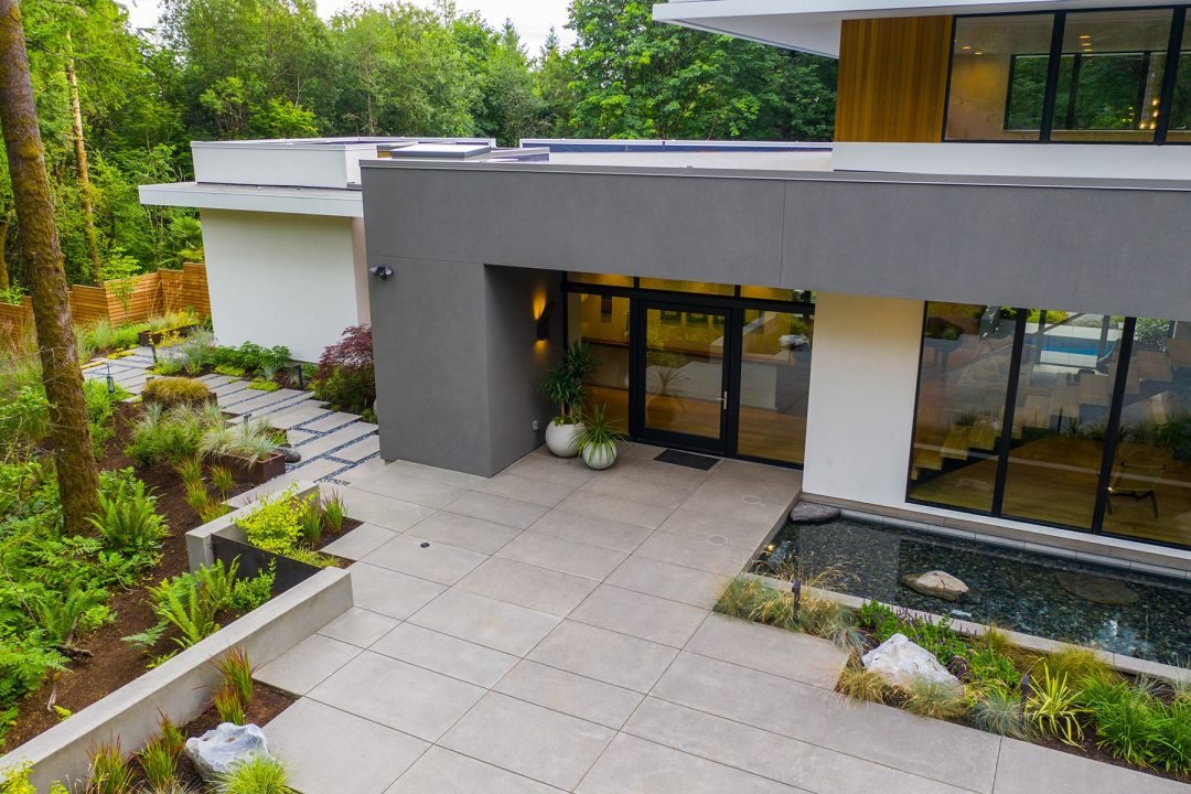 modern pathway with ornamental grasses